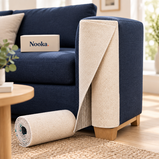 Nooka cat scratch protector on sofa arm
