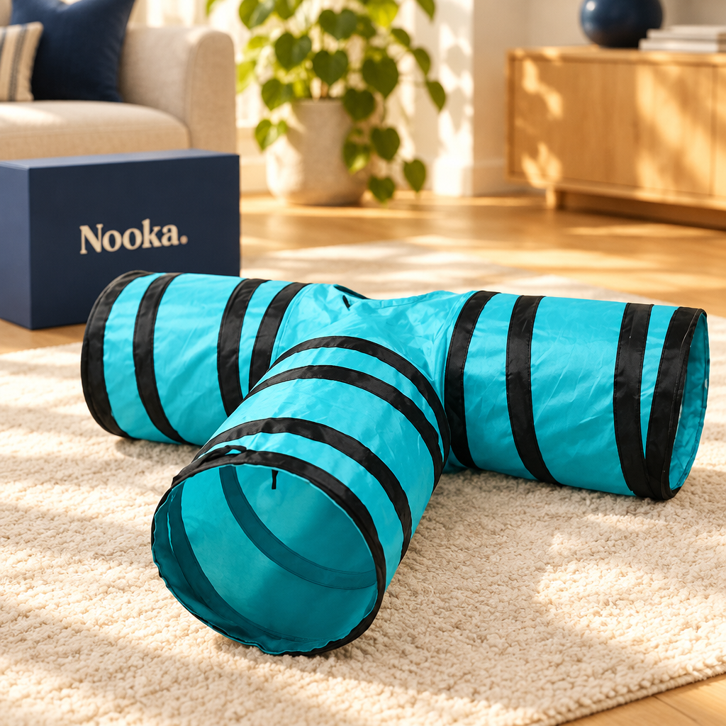 Nooka collapsible cat tunnel in living room