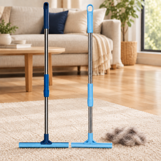 Rubber pet hair broom and brush set